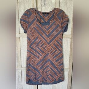 prAna Women's Bon Vivante Dress Blue/Orange Geometric Pattern Size XS Pockets